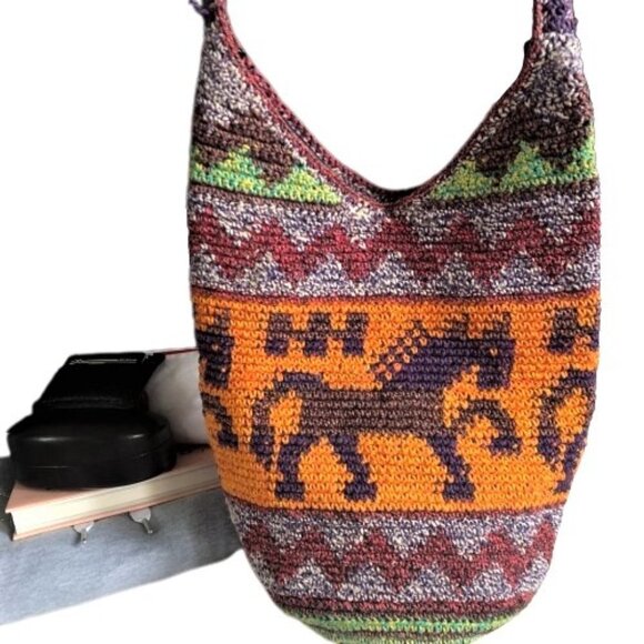 Colourful knit handmade artisan made crossbody bucket  bag purse - Picture 3 of 16